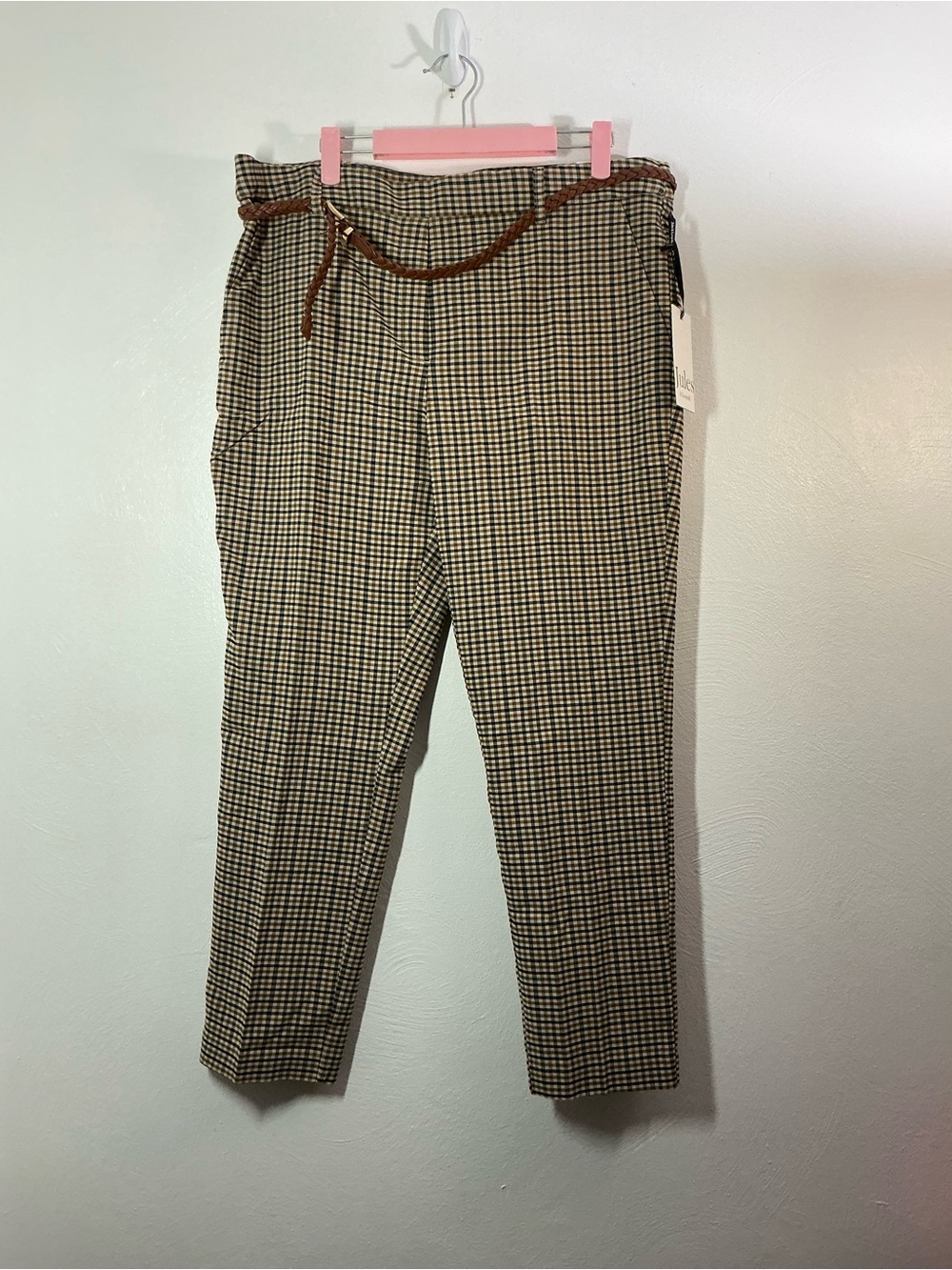Jules & Leopold Tan & Brown Checked Tapered Pull On Slim Leg Ankle Length XL